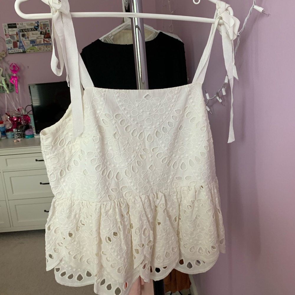 J.Crew Eyelet Ruffle Tie Sleeve Tank Top